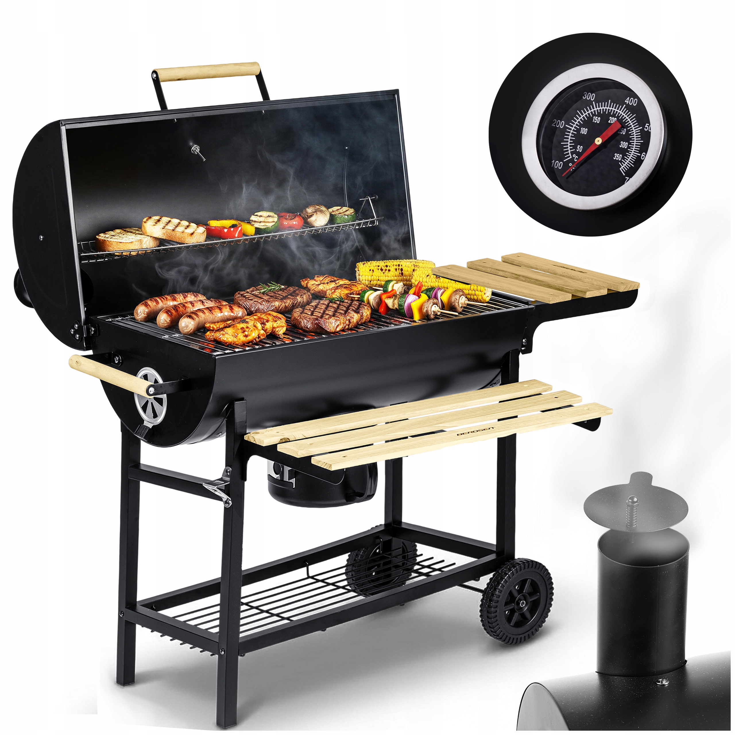 GRILL OGRODOWY WĘGLOWY BECZKOWY | KOMIN | TERMOMETR | POPIELNIK | XXL